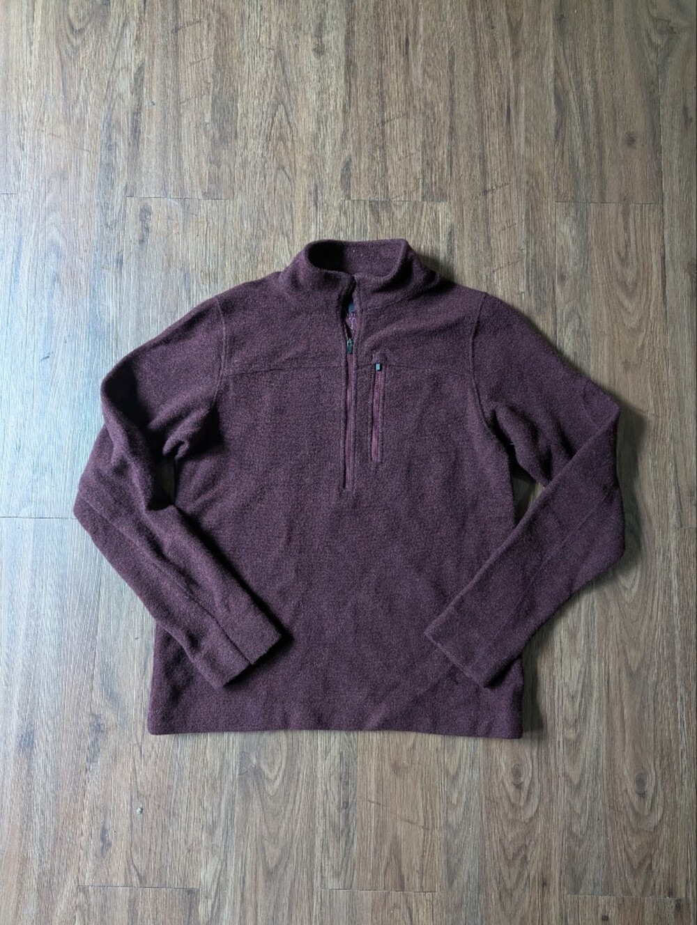 ibex Men's Burgundy Quarter-Zip Merino Wool Sweater Sz S